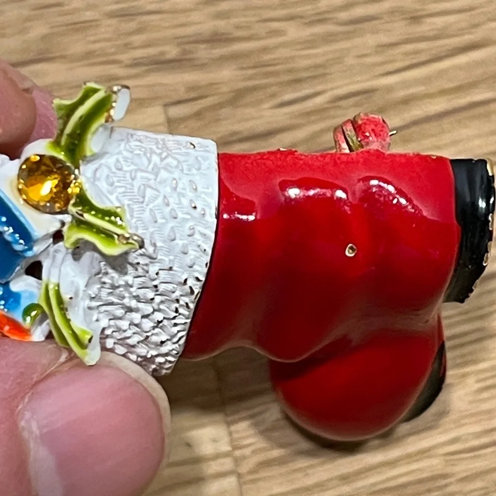 Vintage ART Christmas Enameled Brooch Santa’s Boot filled w/ Presents Xmas Pin